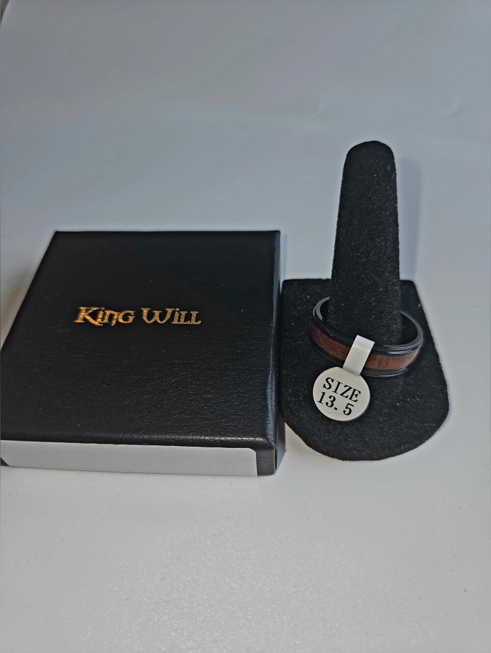 King Will Men's Black and Brown Wood Inlay Ring - Size 13.5 NWT